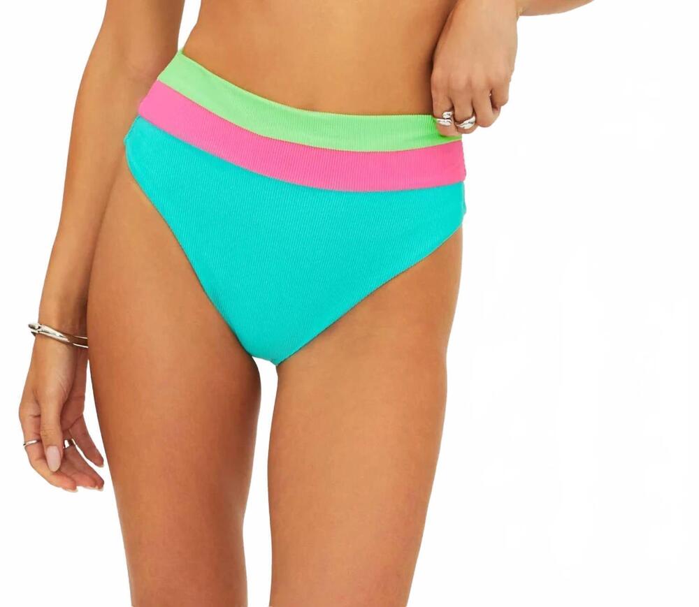 NEW BEACH RIOT heidi bikini bottom in strawbaerry ice colorblock